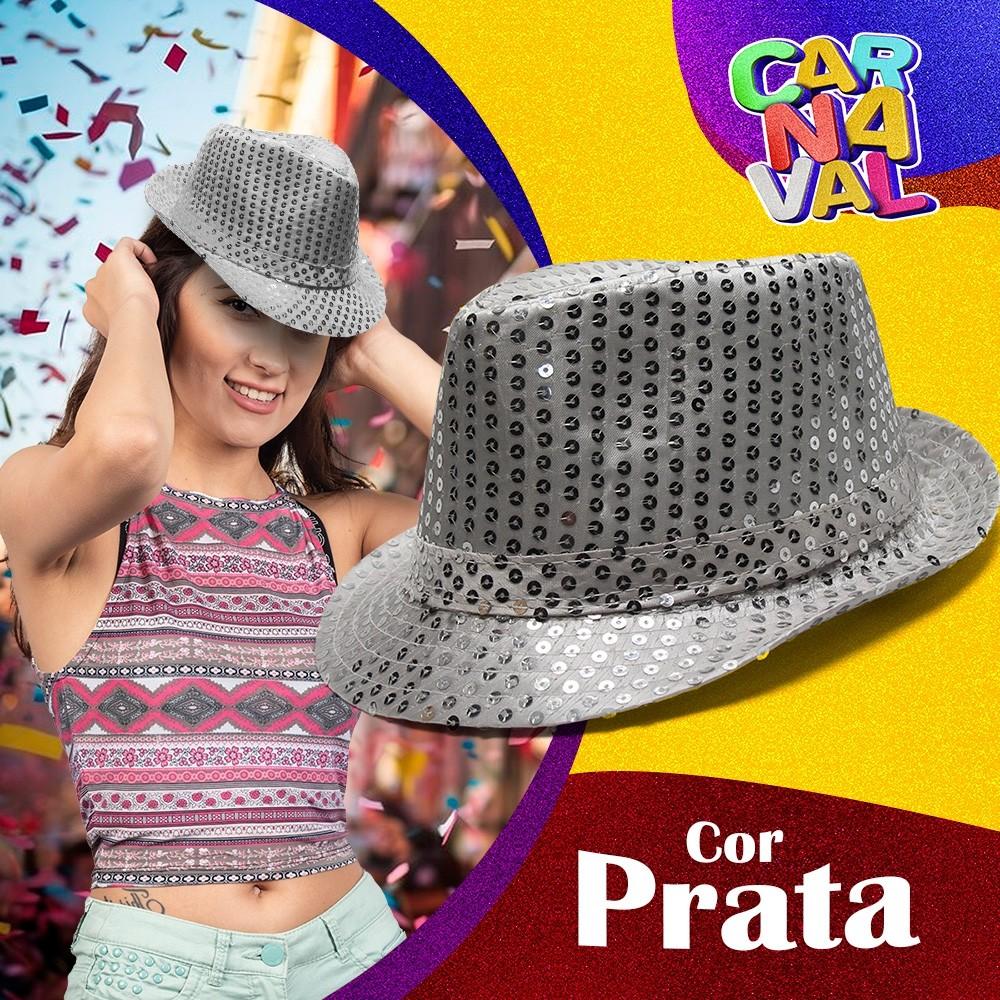 Chapéu Malandro Carnaval Mais Gravata Borboleta Look Brilhante