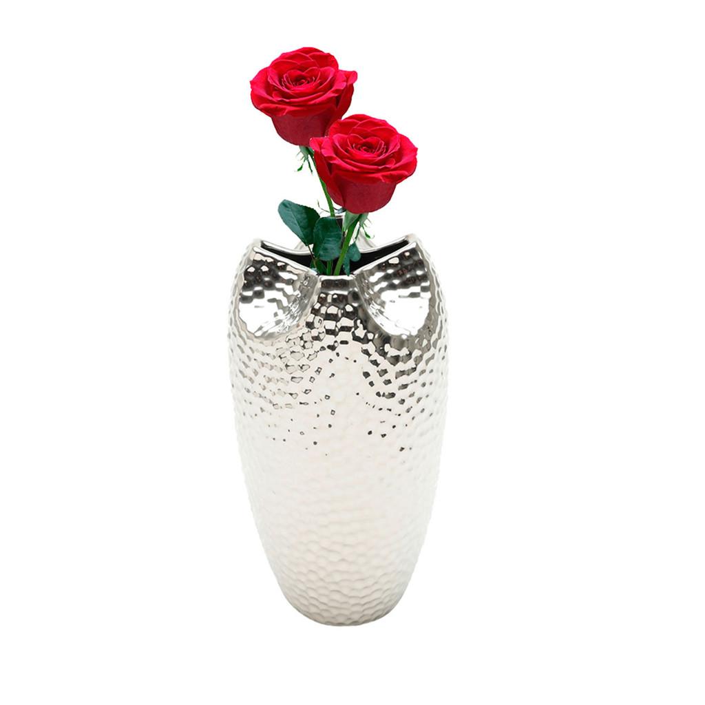 Vaso decorativo cerâmica prateado 14x25cm