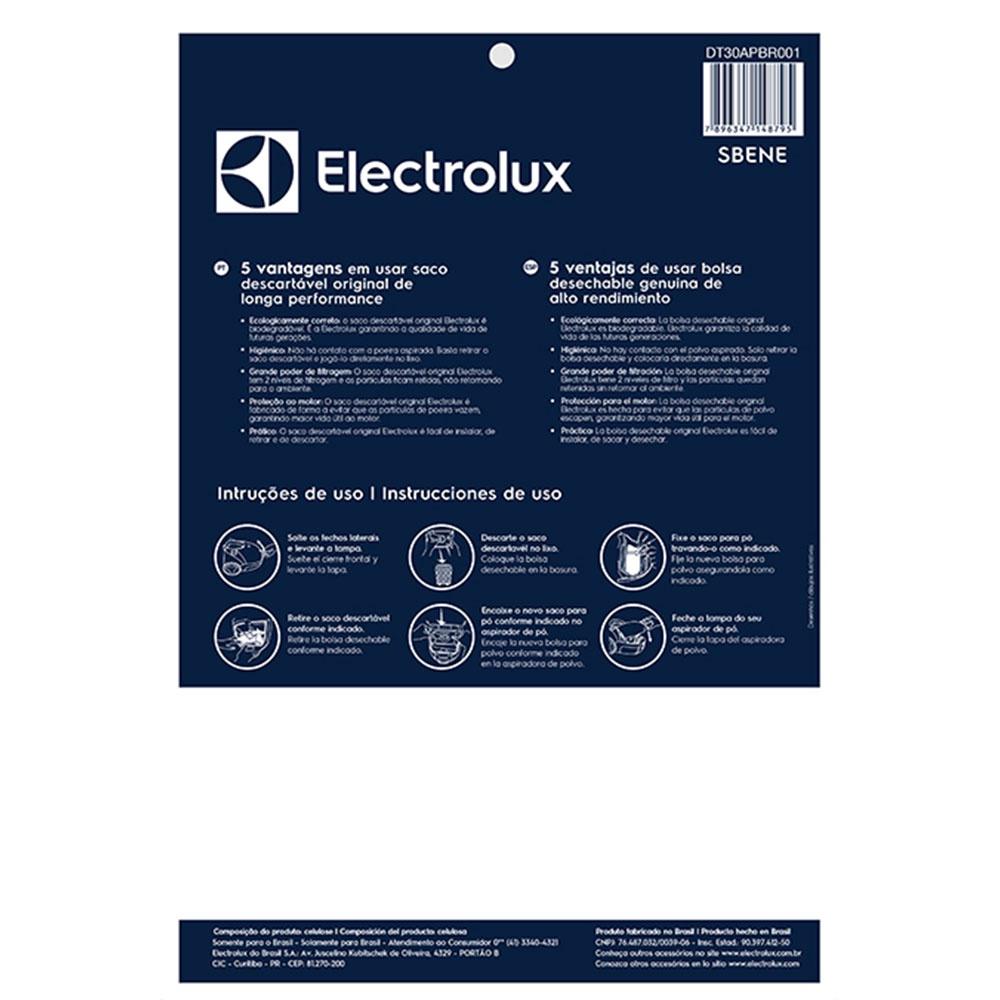 Kit com 3 sacos descartáveis Electrolux SBENE para aspiradores de pó