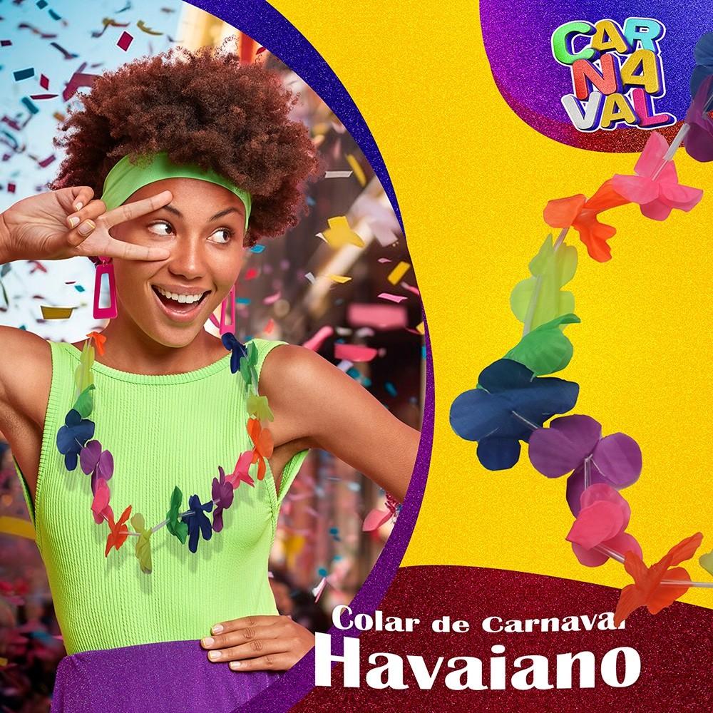 Saia Havaiana 40cm E Colar Colorido Look Perfeito Para Carnaval