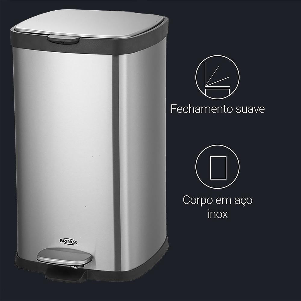 Lixeira Aço Inox Pedal Balde Frame 20L Brinox