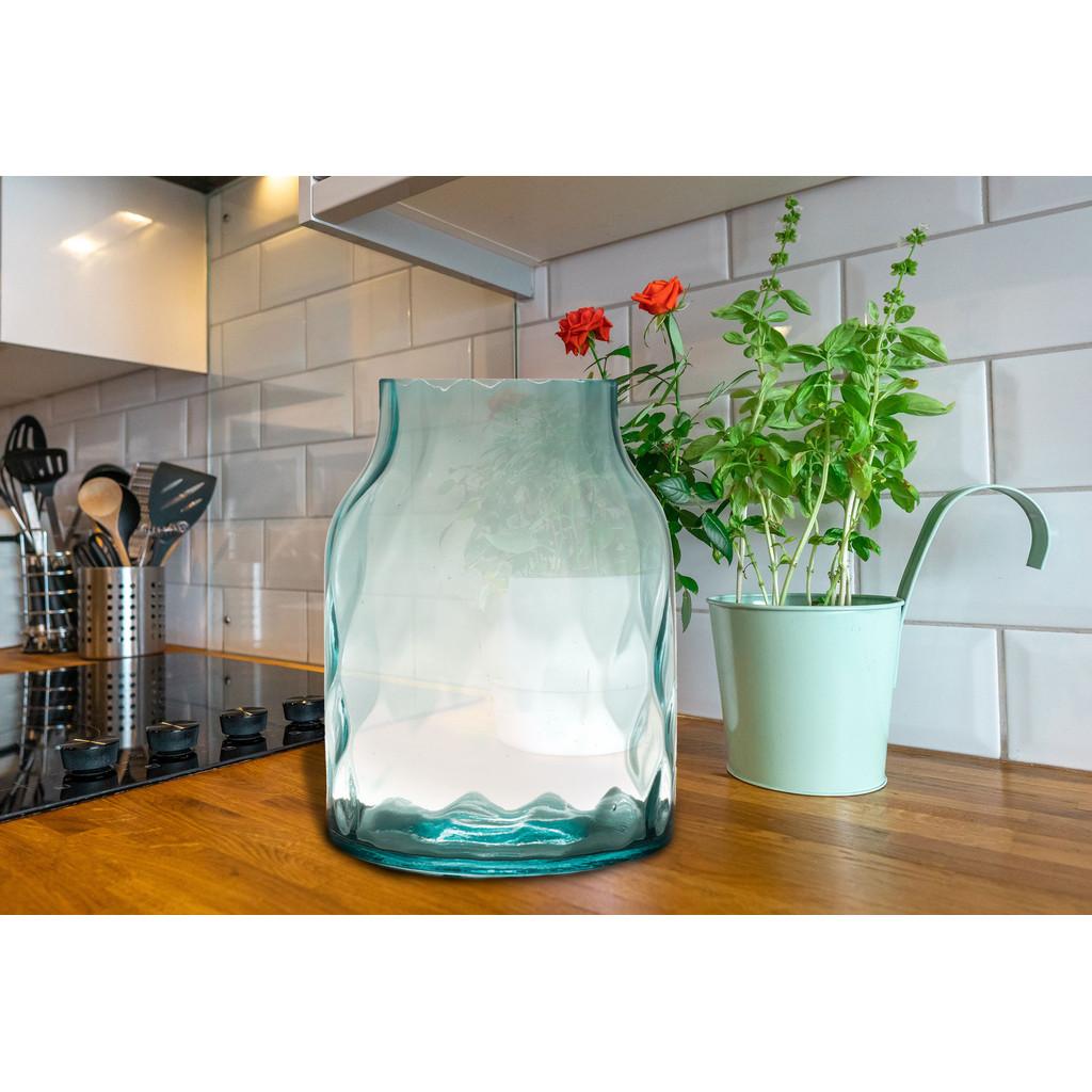 Vaso de Vidro Transparente 15 cm x 20 cm x 12 cm em cor Suavemente Azulada