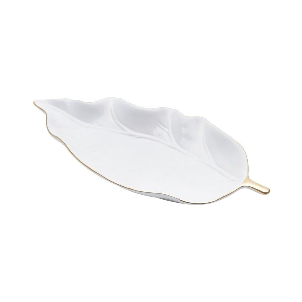 Prato de cerâmica Decorativo White Leaf 26x12x3cm