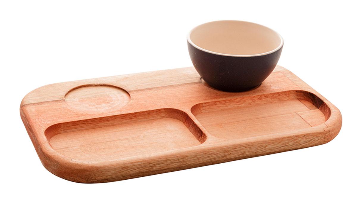 Petisqueira madeira c/2 bowls azul Liptus 30x18x6cm