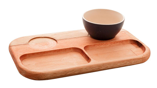 Petisqueira madeira c/2 bowls azul Liptus 30x18x6cm