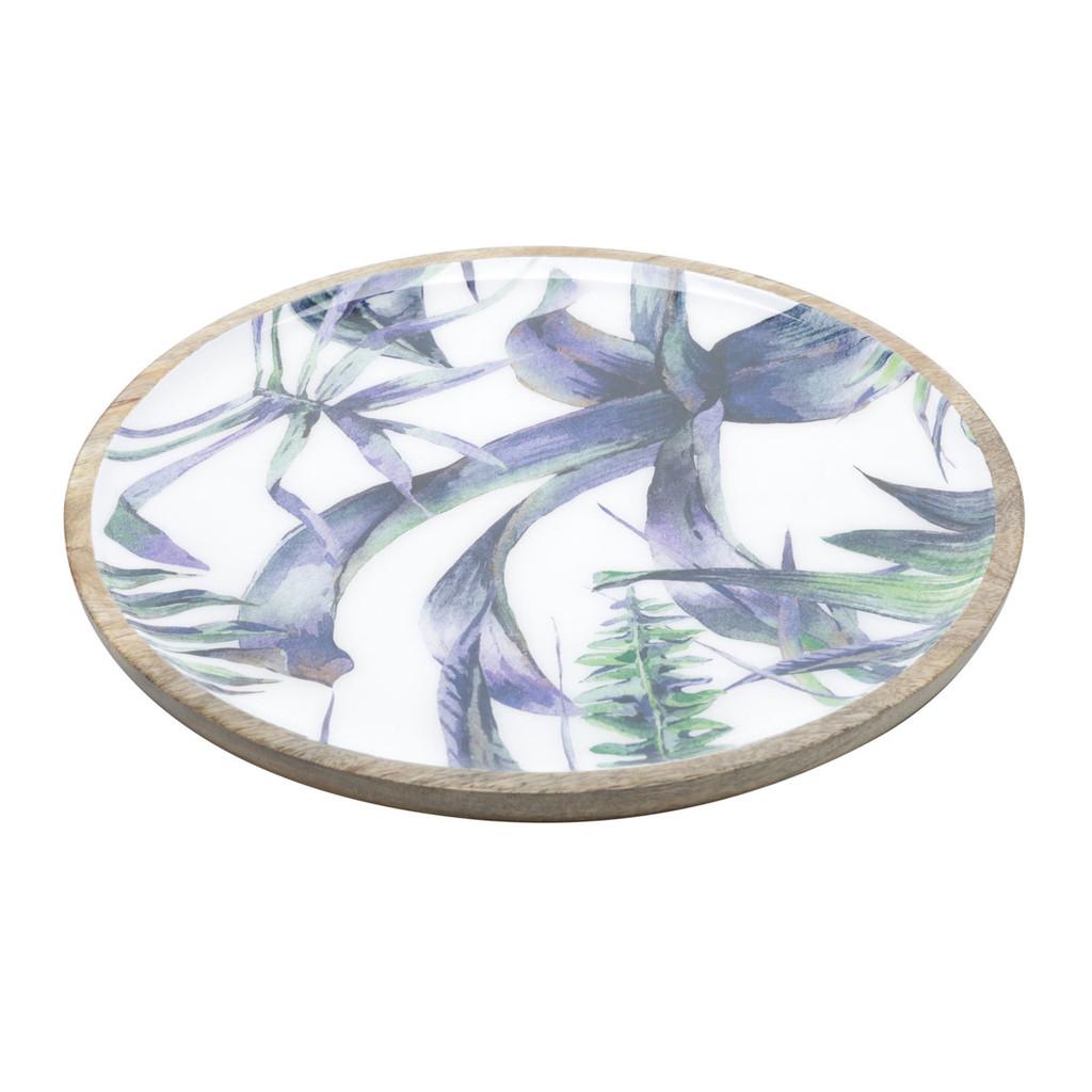 Bandeja Naturals redonda em madeira Flower 35x3cm