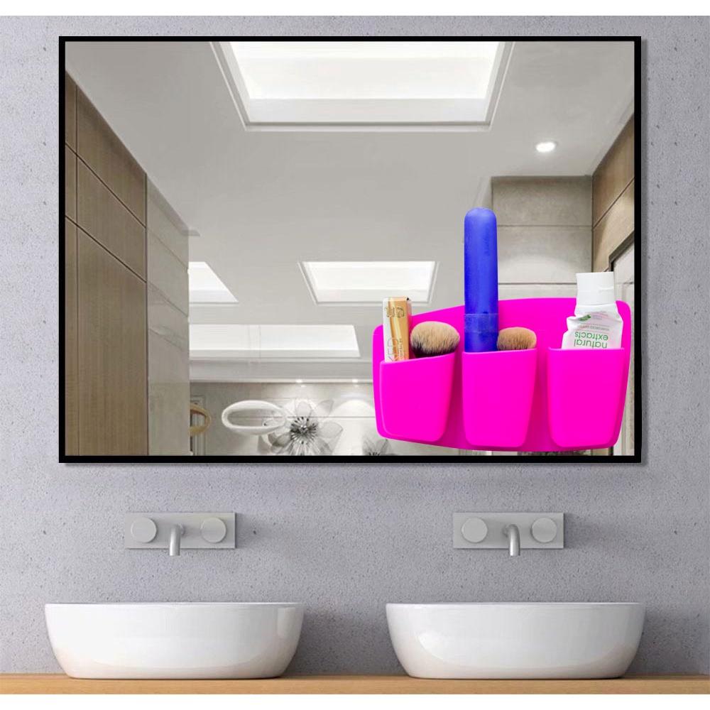 Suporte em silicone com fixação em espelho ou vidro para organização de produtos