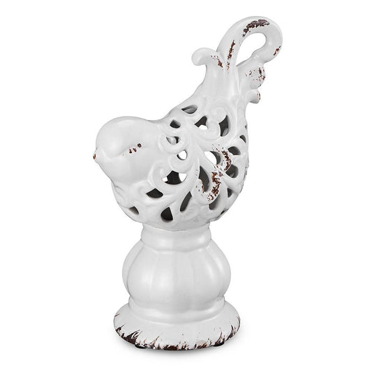 Pássaro Pedestal Vazado Branco 17,5 X 10,5 Cm