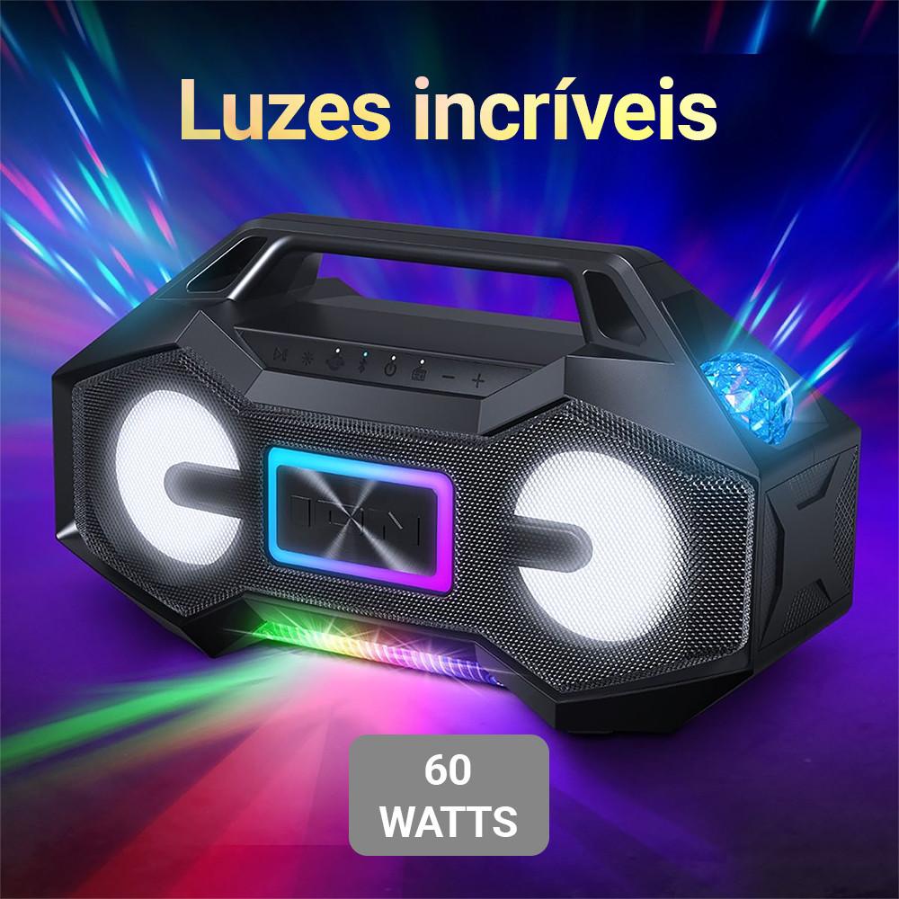 Boombox De Alta Potência Resistente À Água 60 Watts Com Luzes Para Festa