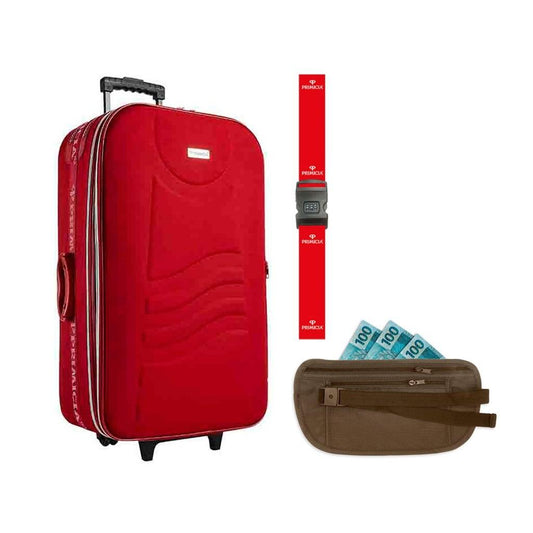 Mala viagem Primicia Burgos c/ Rodinhas Pequena + Fita de segurança + porta dólar