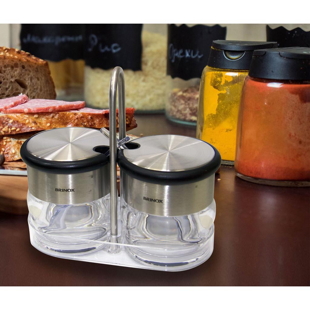 Conjunto 2 peças porta condimentos 110ml 15,2 x 7,5 x 4,8 cm com colher