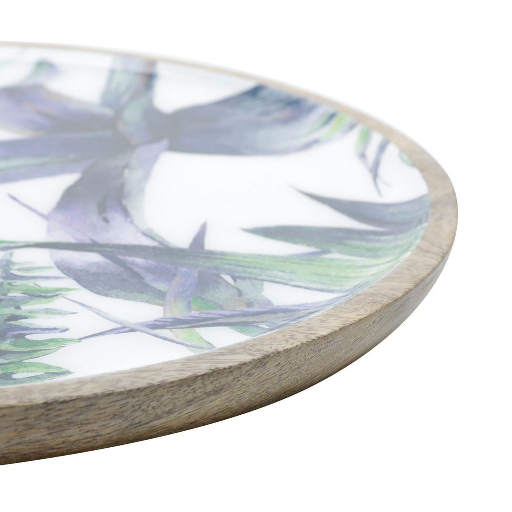 Bandeja Naturals redonda em madeira Flower 35x3cm