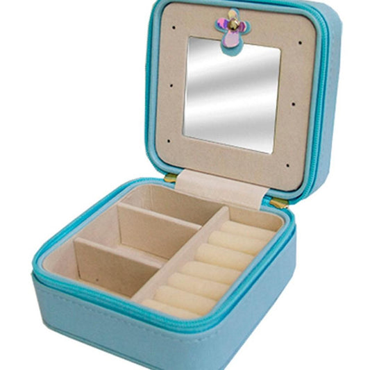 Porta-Joias e Bijuterias Portátil com divisórias e Espelho - Azul