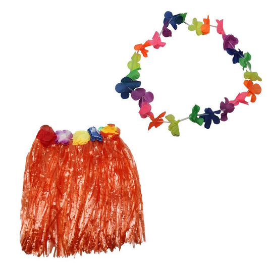 Saia Havaiana 40cm E Colar Colorido Look Perfeito Para Carnaval