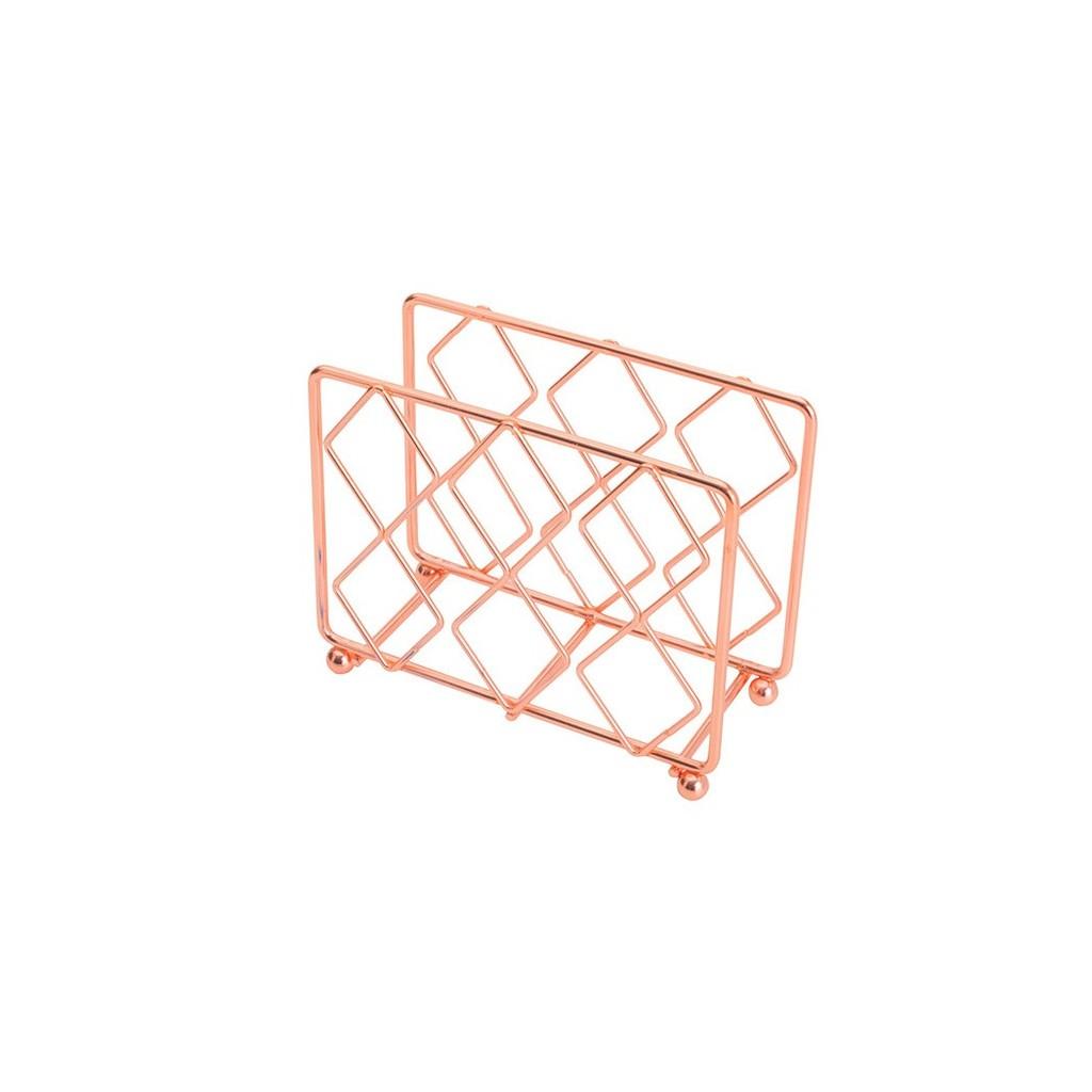 Porta guardanapos de ferro cromado rosé 13,5x5x11cm