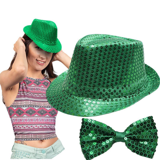 Chapéu Malandro Carnaval Mais Gravata Borboleta Look Brilhante