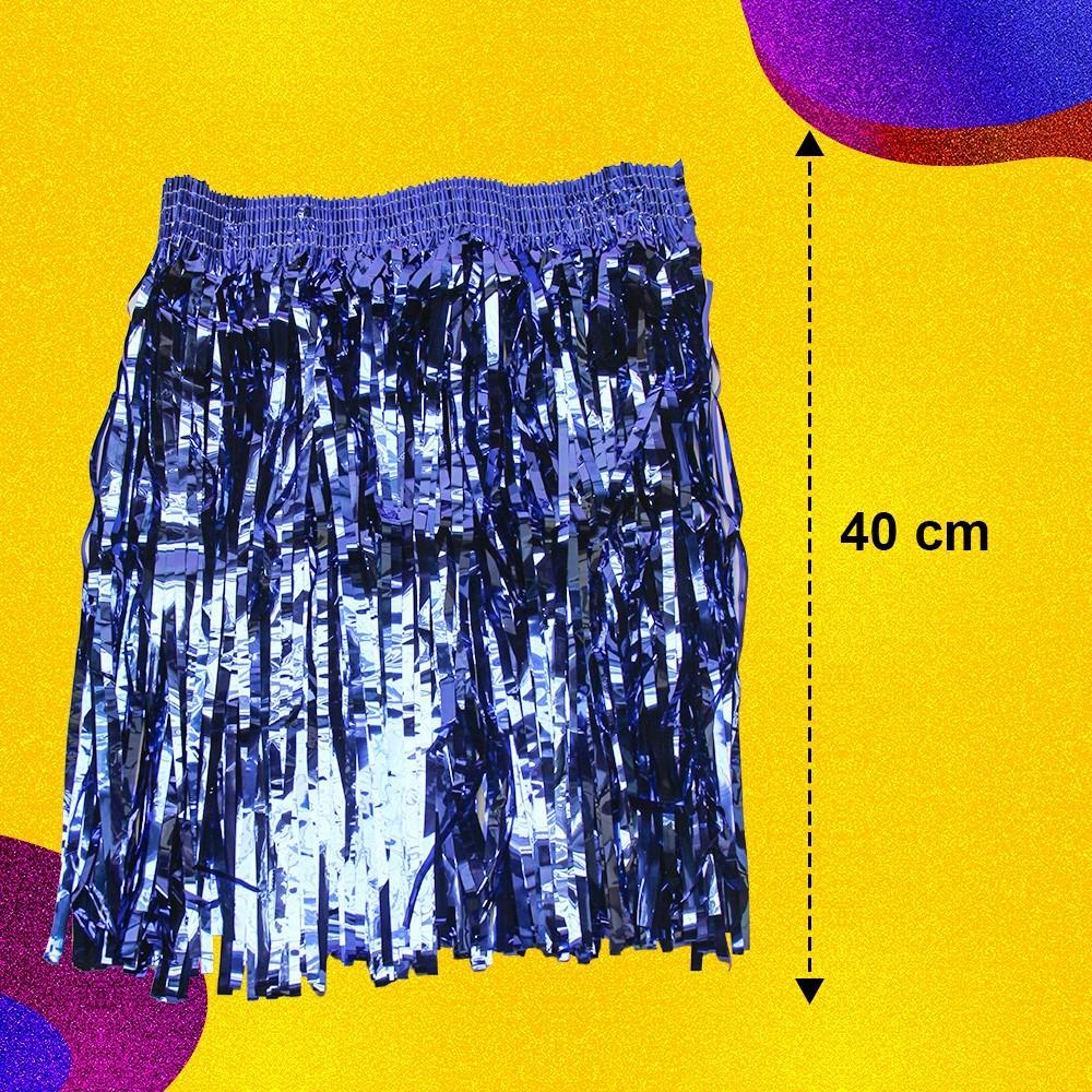 Saia Havaiana Metalizada 40cm Mais Colar Brilho No Carnaval