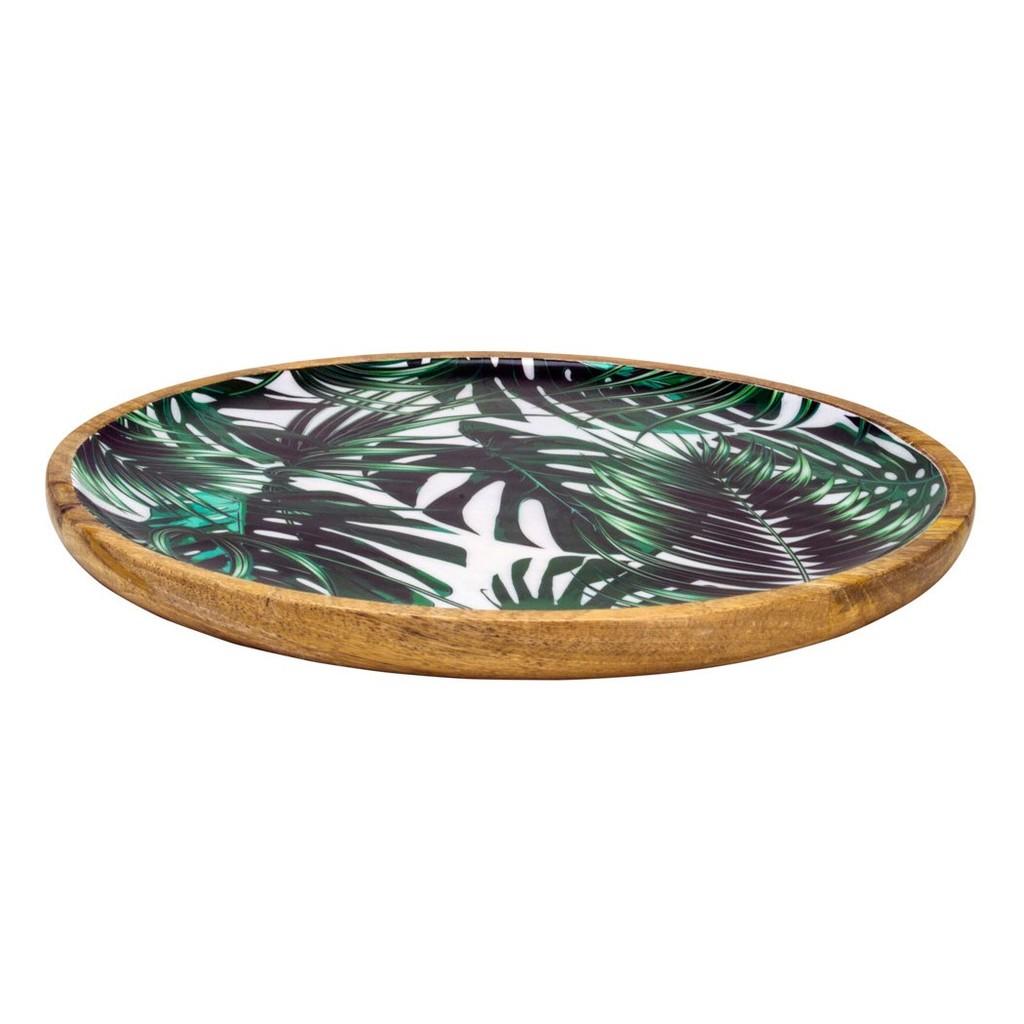 Bandeja Leafage redonda em madeira 35x3cm