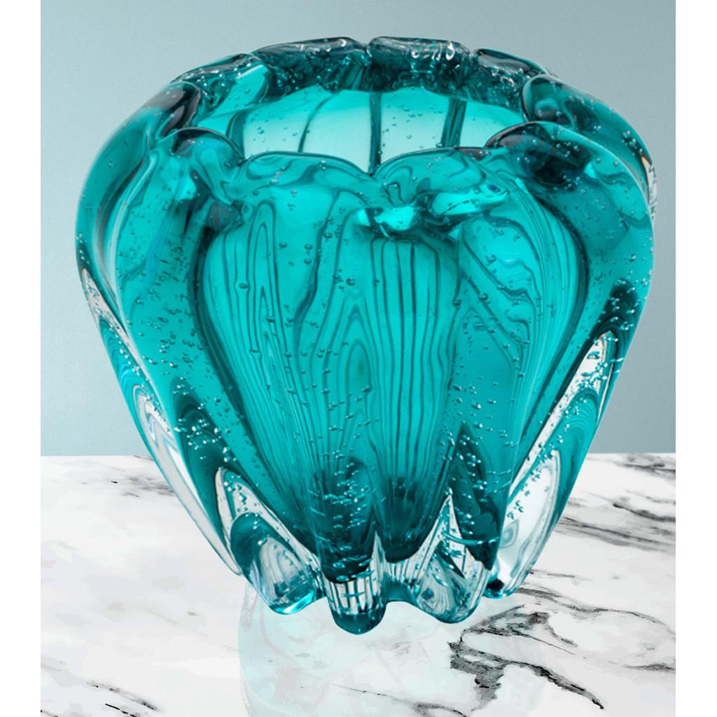 Vaso de vidro Italy Tiffany 16 cm x 14 cm cor Azul-Turquesa