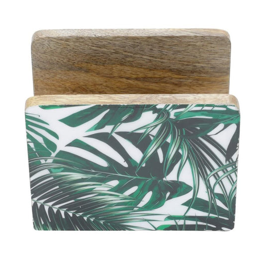 Porta guardanapo em madeira Leaf 13x8x10cm
