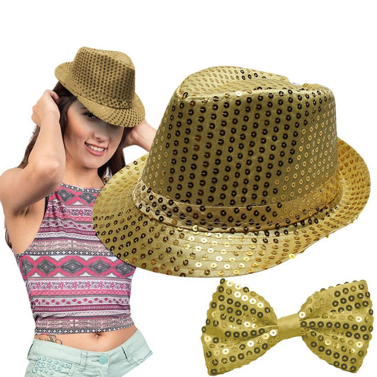 Chapéu Malandro Carnaval Mais Gravata Borboleta Look Brilhante