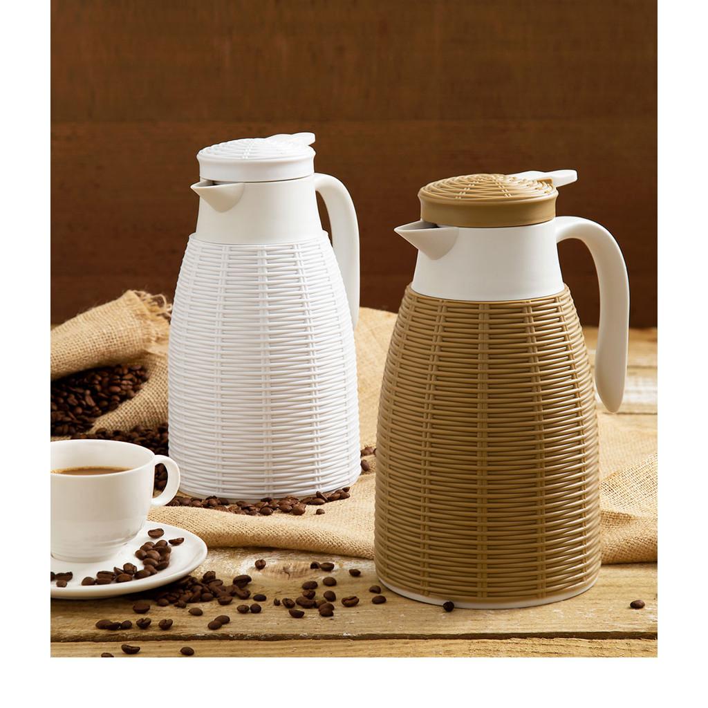 Garrafa térmica c/rattan de plástico branca Tress 1L