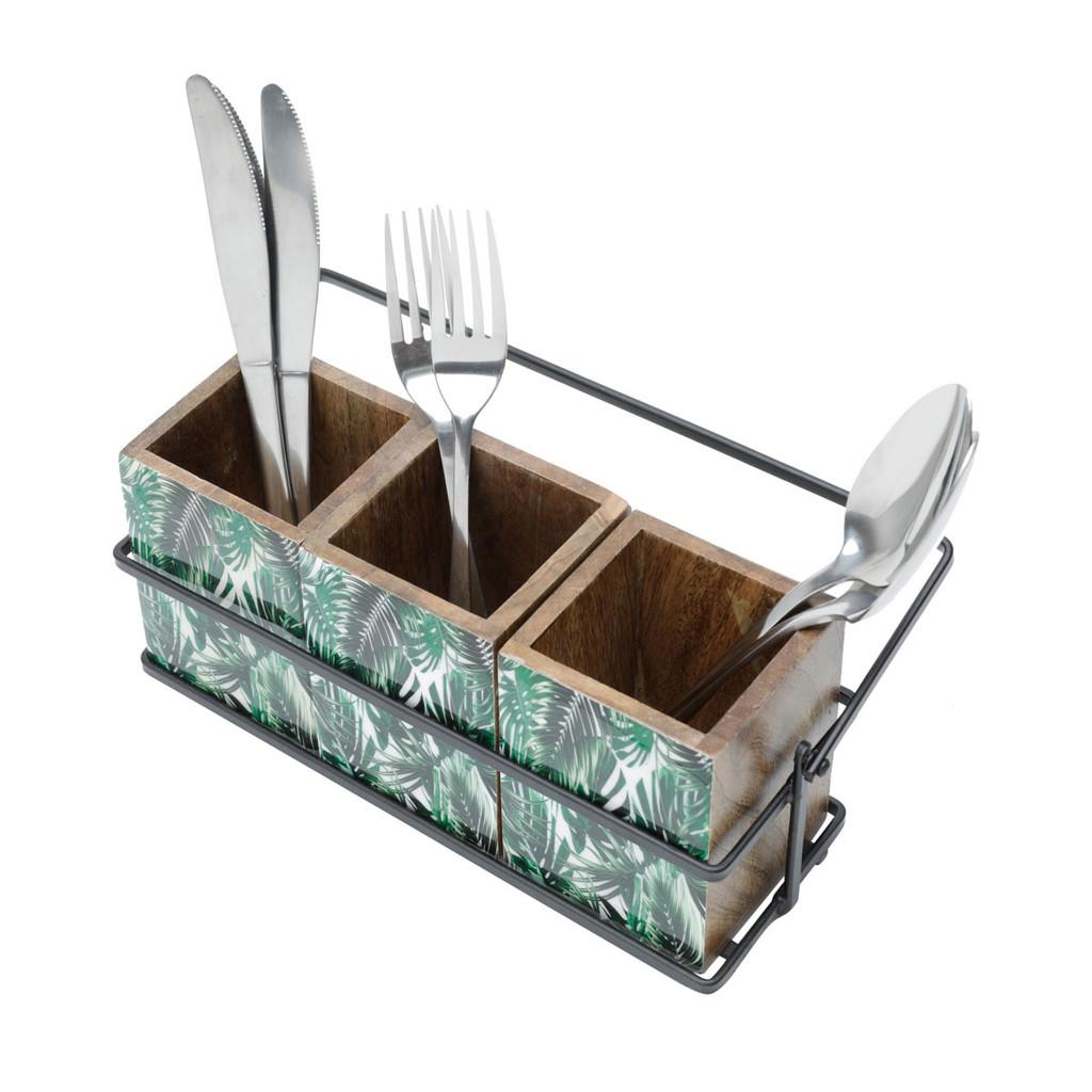 Porta talher em madeira Leaf 25x9x11cm