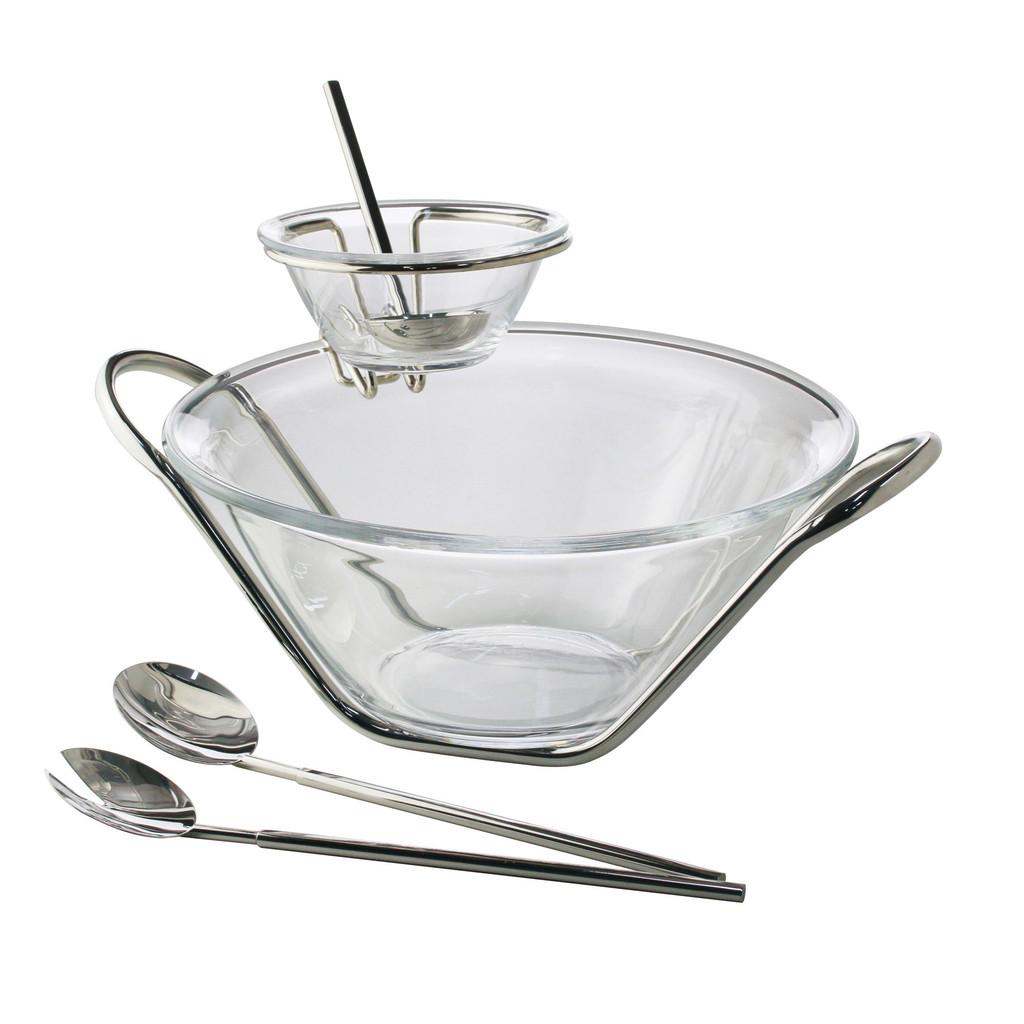 Saladeira de inox com talheres e molheira Nápoles 29cm