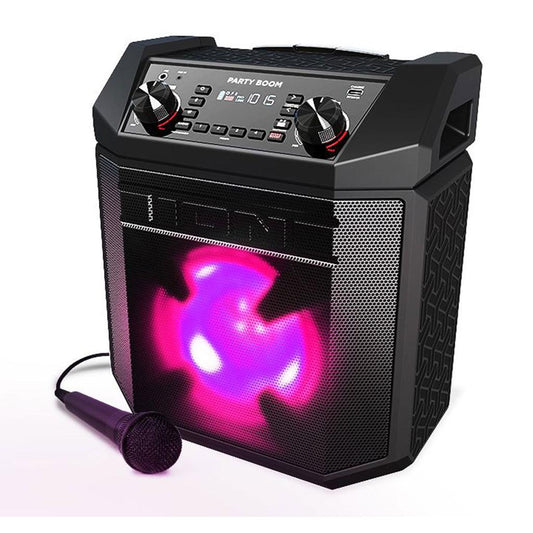 Caixa de Som 100W, sem fio, AM/FM, bateria recarregável, microfone e luzes ritmicas
