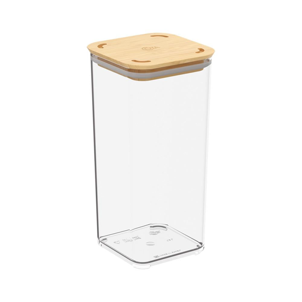 Pote Hermético Quadrado 1,2L Tampa Bambu BPA Free Coza Prático E Moderno