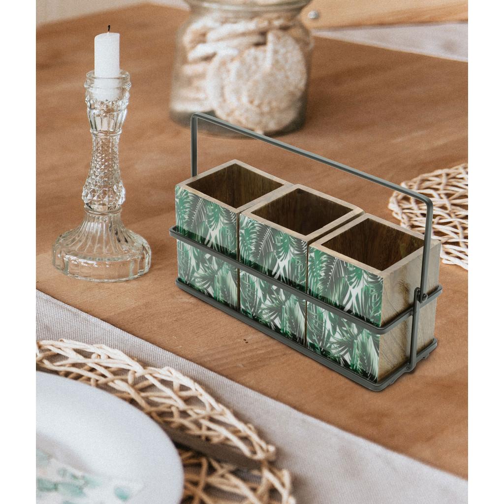 Porta talher em madeira Leaf 25x9x11cm