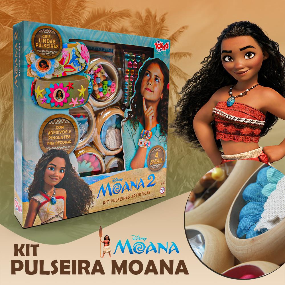 Kit Pulseira De Madeira Artísticas Moana Com Adesivos Toyng