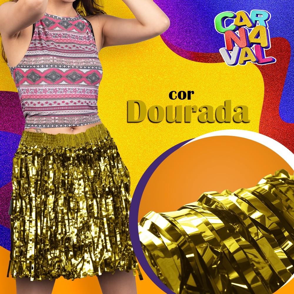 Saia Havaiana Metalizada 40cm Mais Colar Brilho No Carnaval