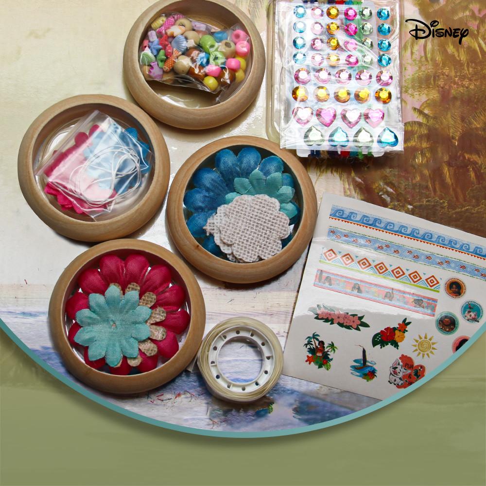 Kit Pulseira De Madeira Artísticas Moana Com Adesivos Toyng