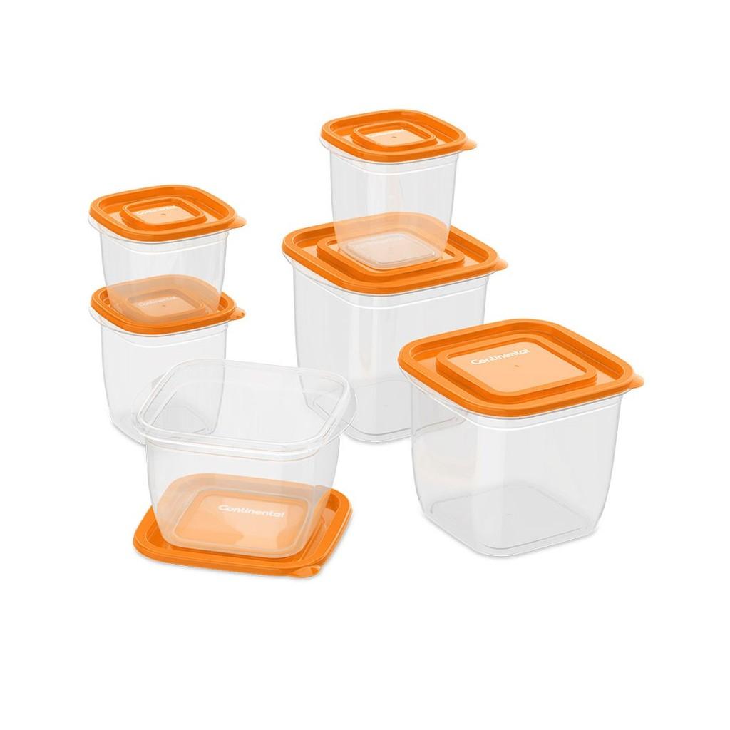Kit Potes de Plástico Continental 6 unidades  - Laranja