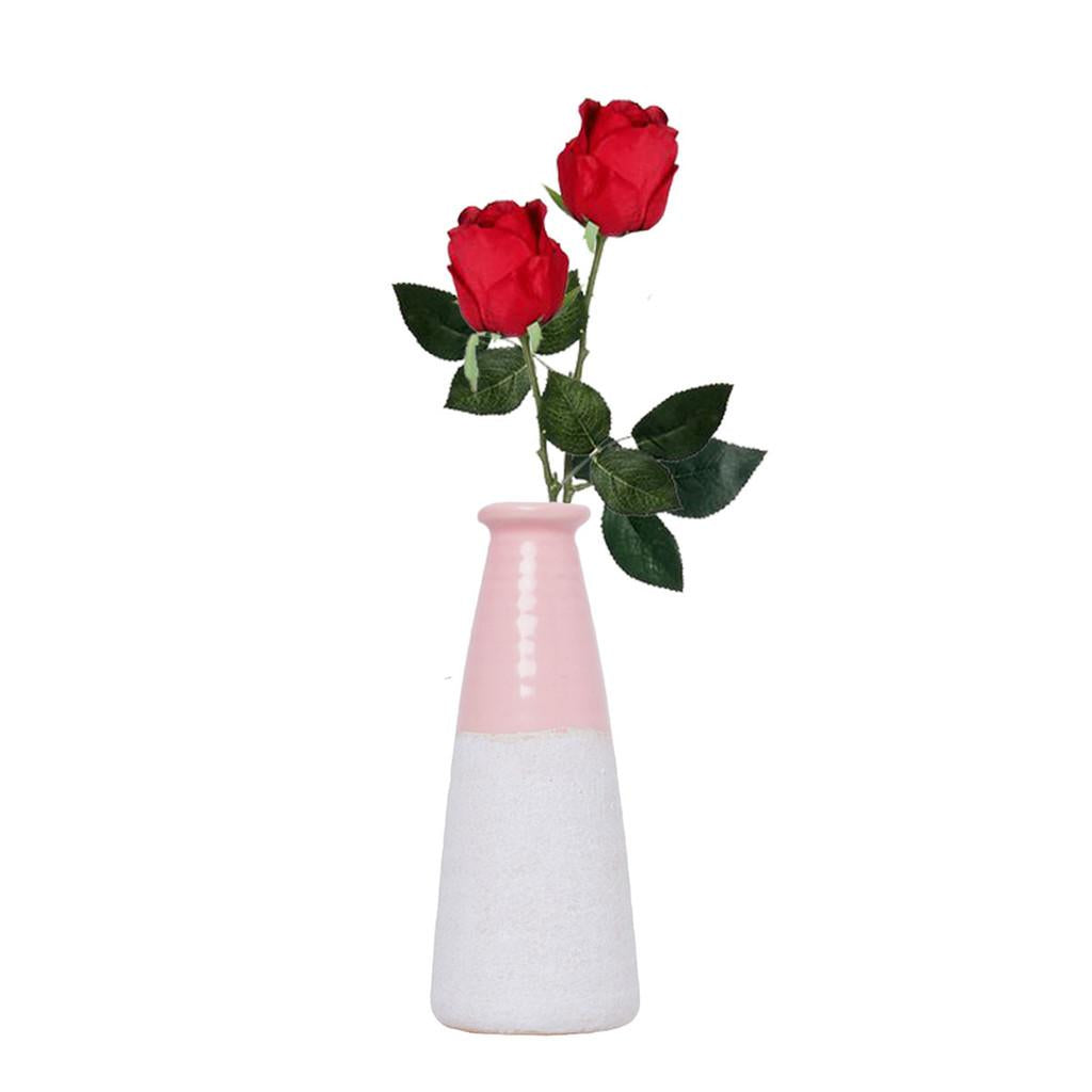 Vaso Decorativo em Porcelana cor Rosa e Branca 8 cm x 18 cm