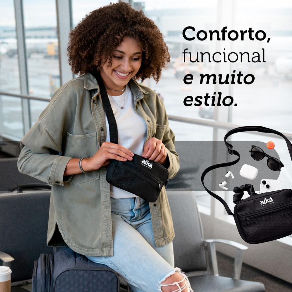 Bolsa De Ombro Mini Bag Preta Com Bolso E Alça Regulável