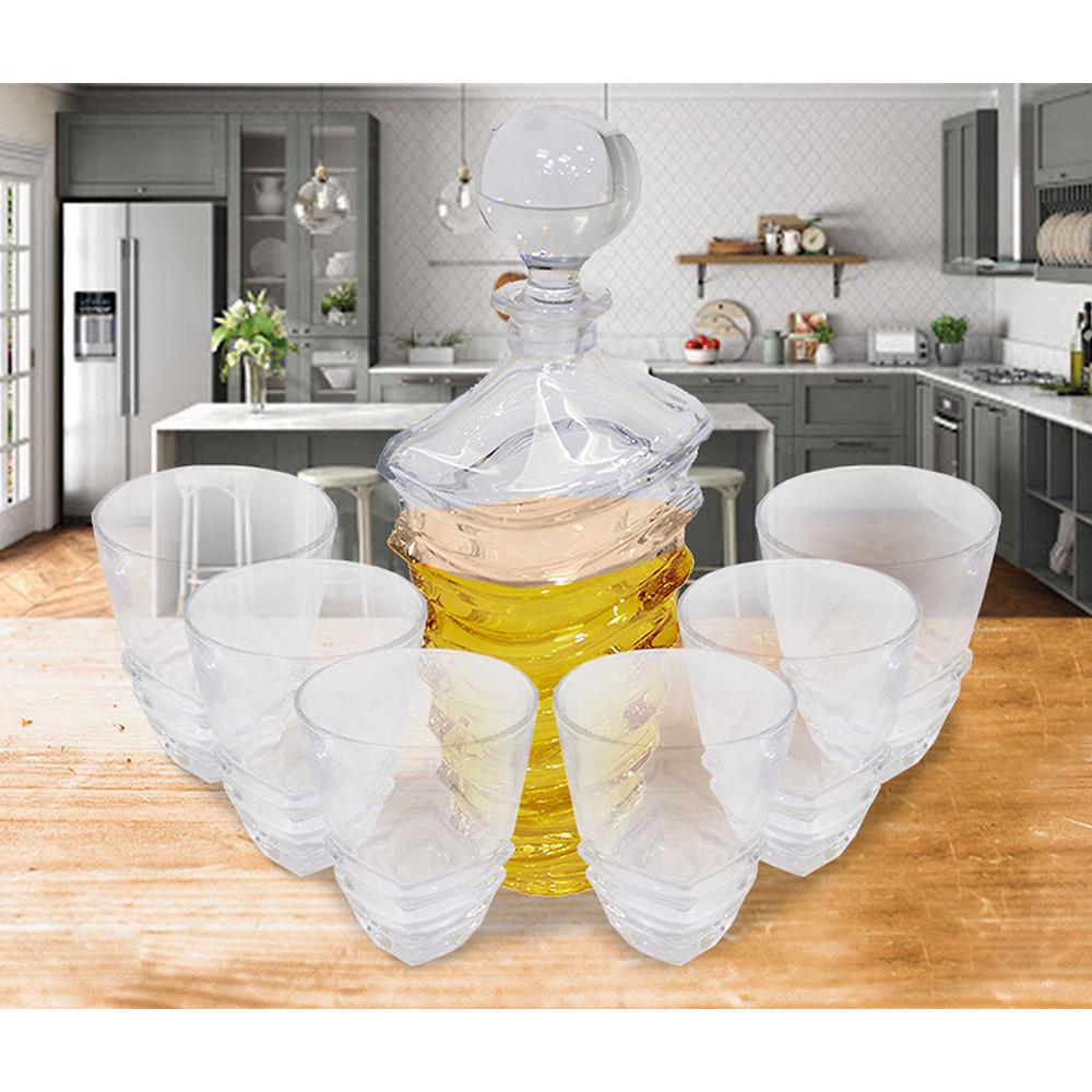 Conjunto com 1 garrafa 750ml e 6 copos 280ml cristal ecológico Wave