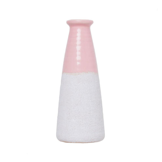 Vaso Decorativo em Porcelana cor Rosa e Branca 8 cm x 18 cm