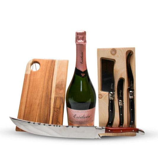 Kit Espumante Miguel Torres Rosé, Sabre e Conjunto Para Queijo