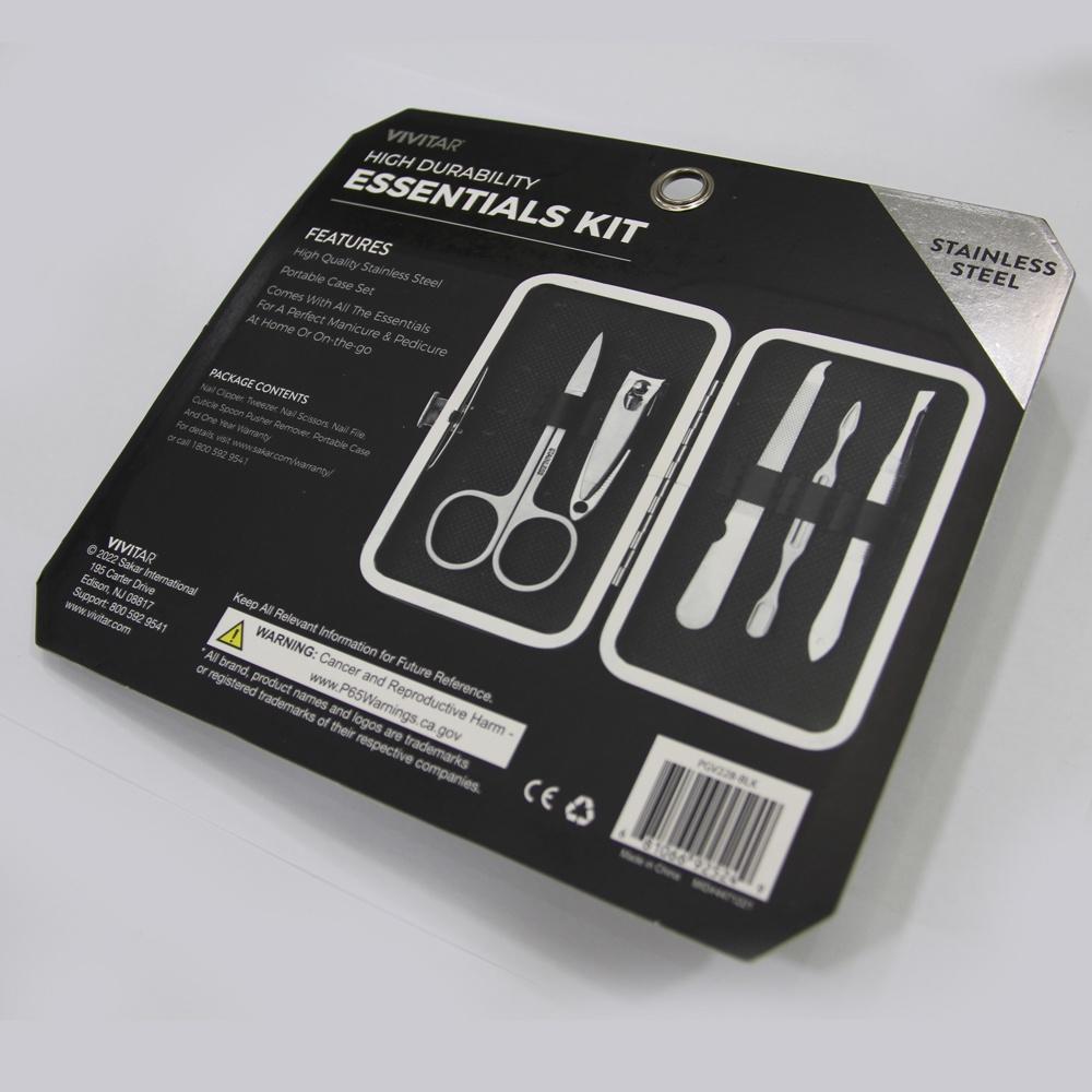 Kit masculino essencial com 6 itens: tesoura, cortador, lixa, espátula, pinça e estojo