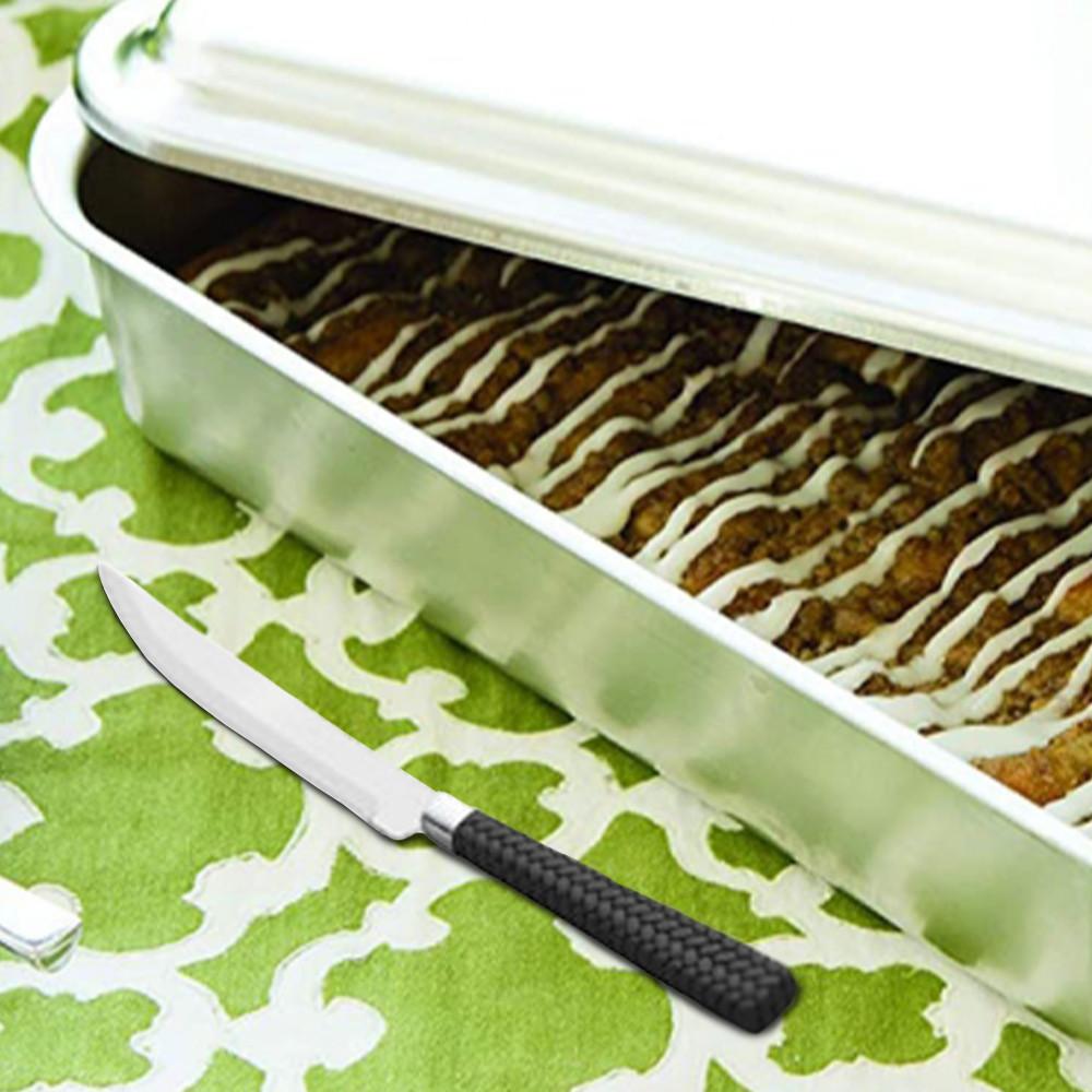 Conjunto com 6 facas p/churrasco de aço inox c/cabo de plástico Rattan preto 22cm