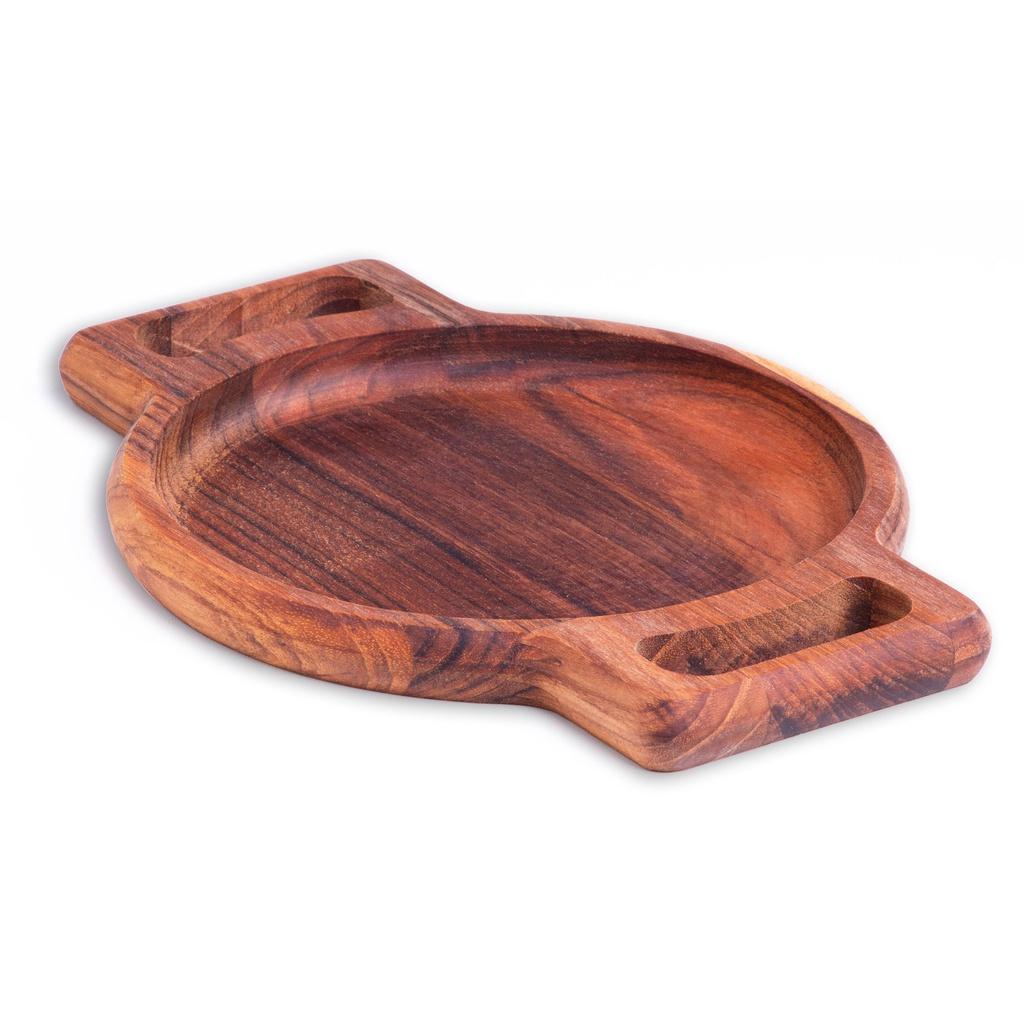 Tábua em madeira Teca com prato em porcelana 23x17x3cm