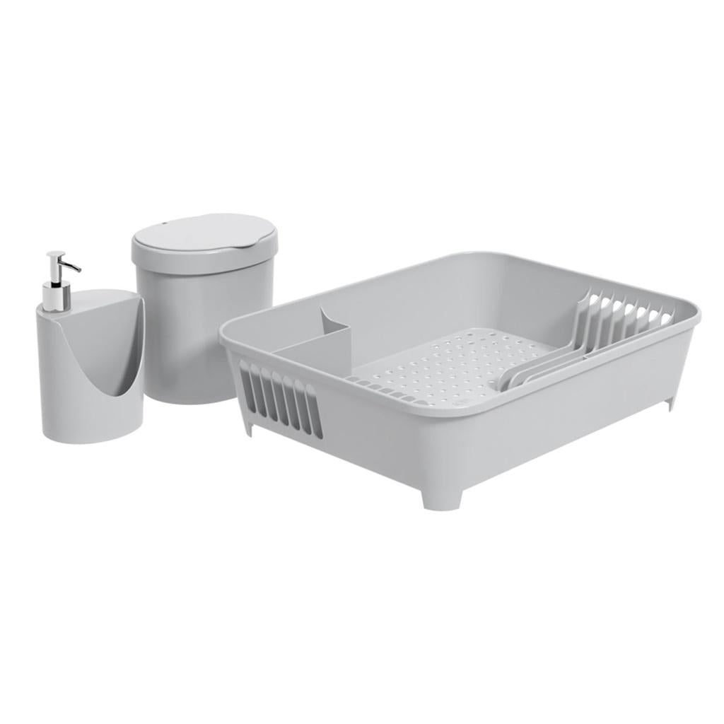 Kit Escorredor + Lixeira + Dispenser - Cinza