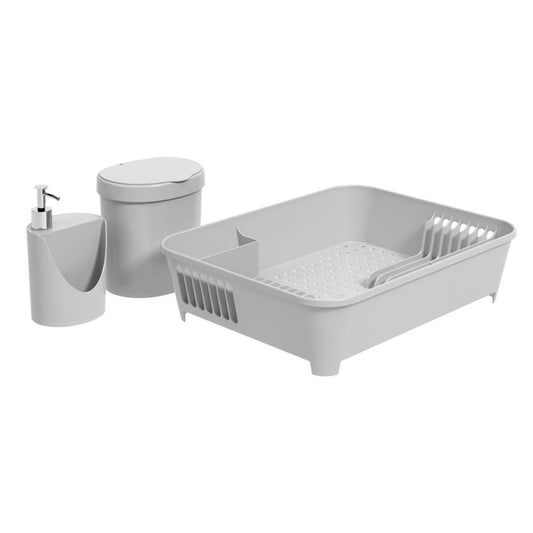 Kit Escorredor + Lixeira + Dispenser - Cinza