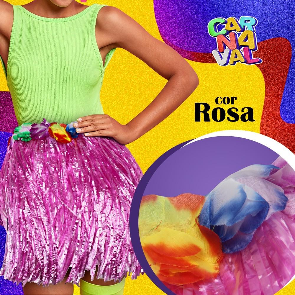 Saia Havaiana 40cm E Colar Colorido Look Perfeito Para Carnaval