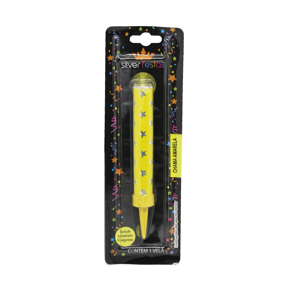 Vela Aniversário Vulcão Chama Foguete Cascata - Silver Festa