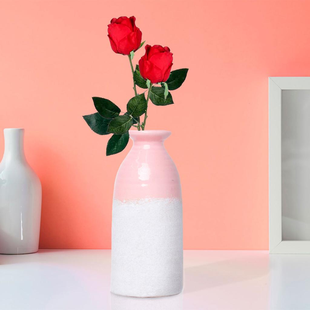 Vaso decorativo porcelana rosa/cinza 7x15cm