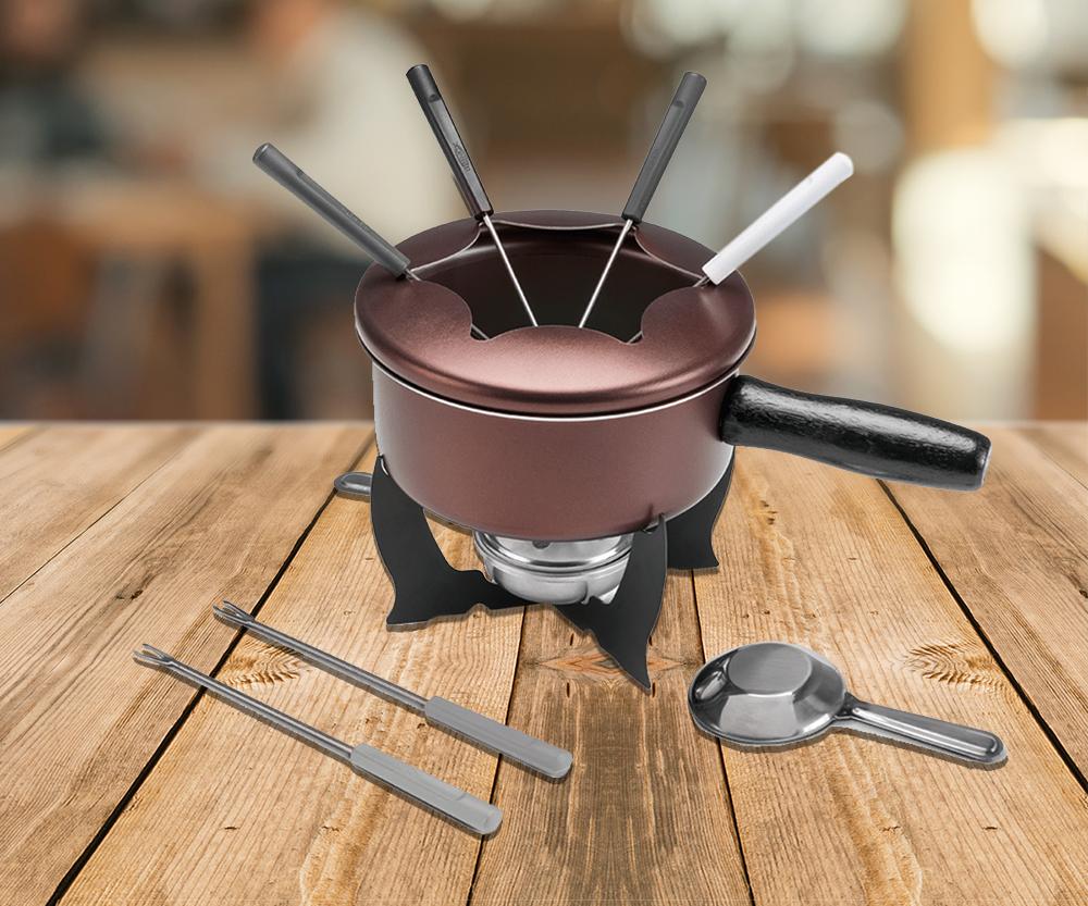 Kit para fondue 10 Peças Fondue e Petiscos 19,5x19,5x16 cm