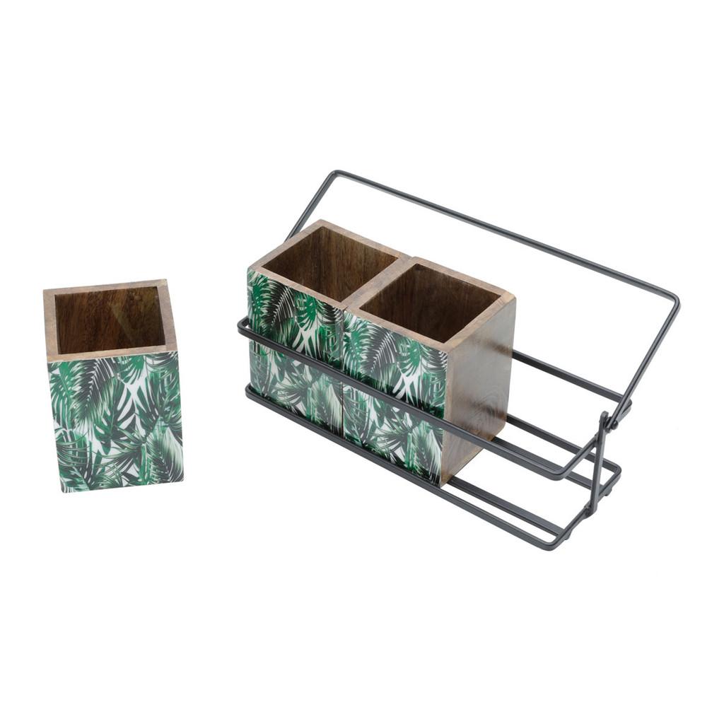 Porta talher em madeira Leaf 25x9x11cm